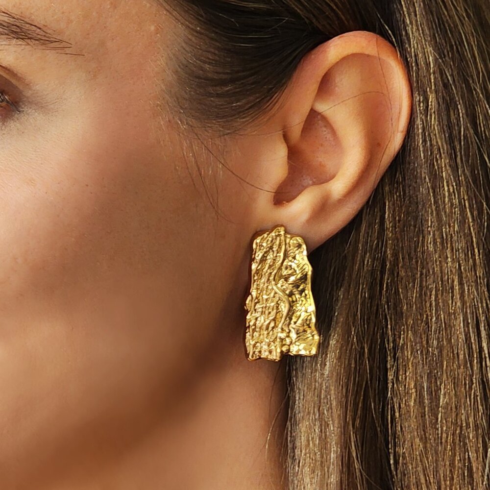 Cult gaia Earrings 18K Gold Plated Adjustable Solid Large Gold Sculptured - Picture 8 of 10